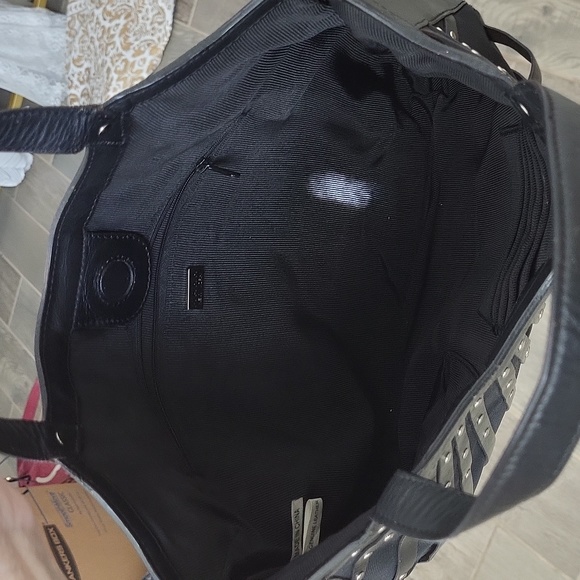 Max New York Leather Straps Mesh Studded Purse - Picture 6 of 14